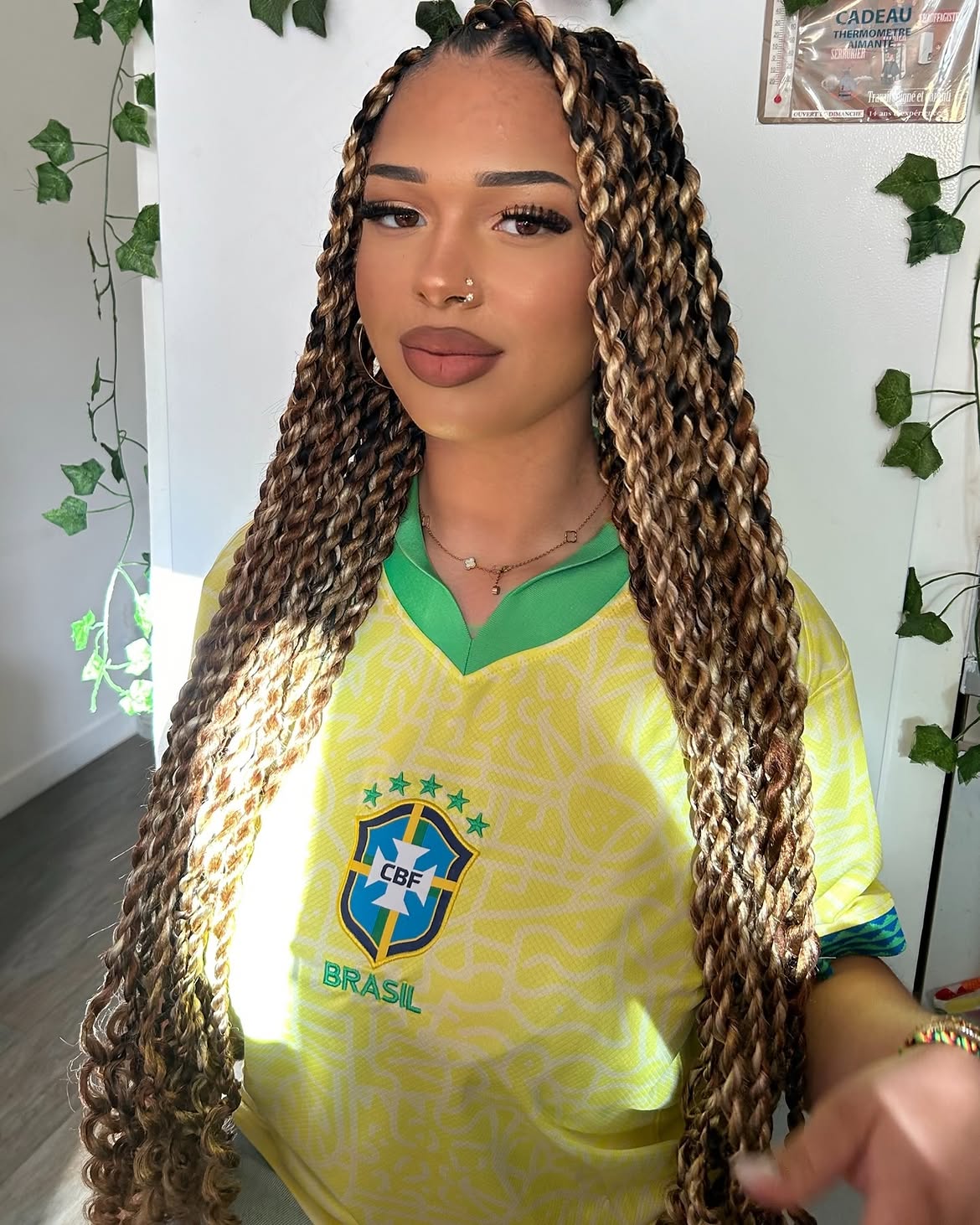 Long Twist Braids With Honey Blonde Highlights