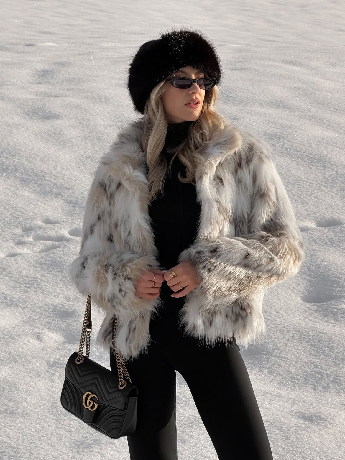 Luxurious Faux Fur Coat And Black Turtleneck Winter Look