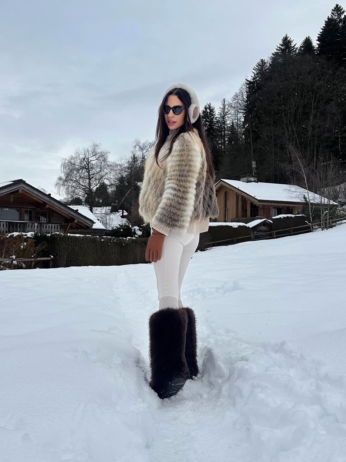 Luxury Faux Fur Bomber With Cream Ski Pants