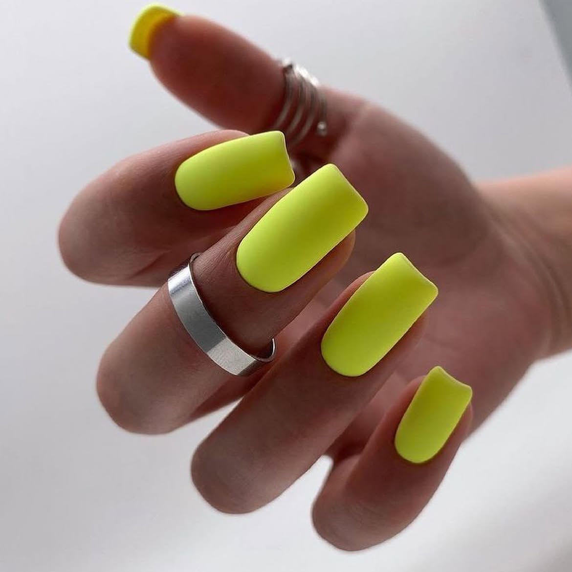 Matte Neon Yellow Square Nails