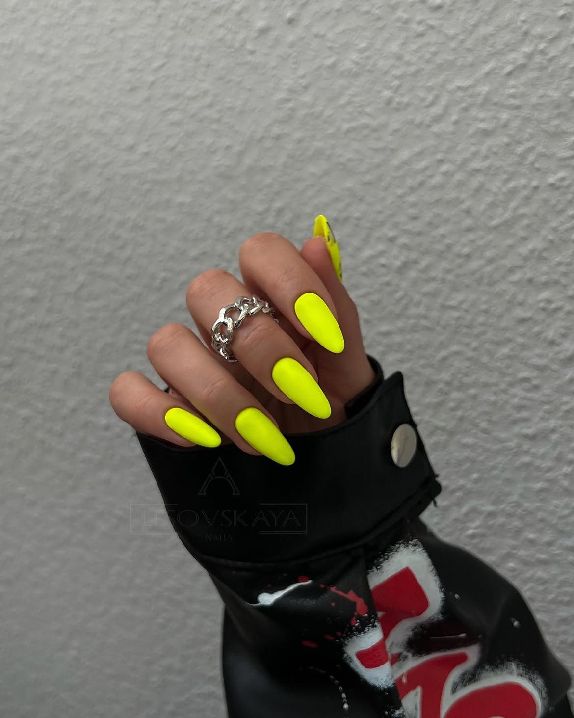 Matte Neon Yellow Stiletto Nails