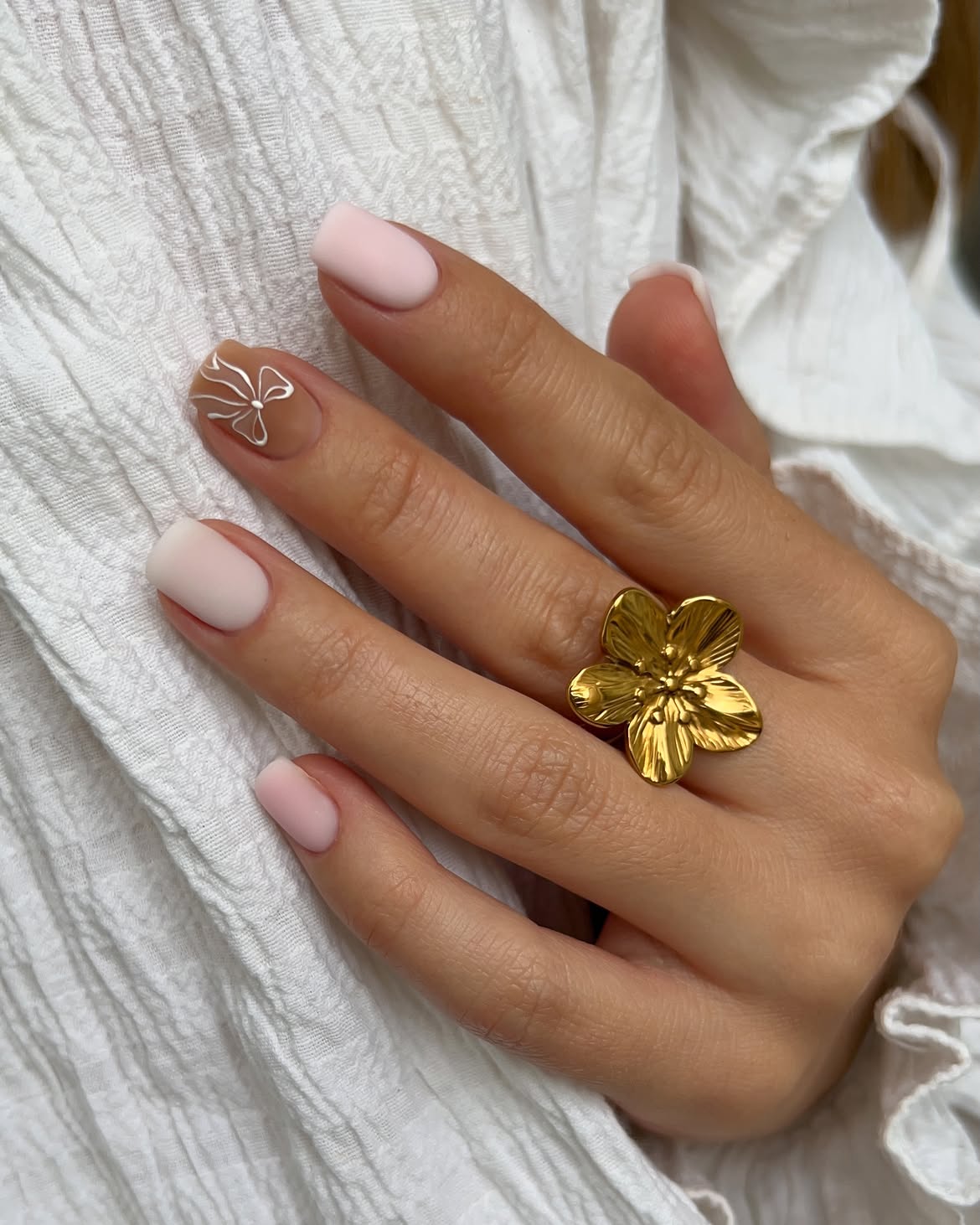 Matte Pink & Bow Accent Nails