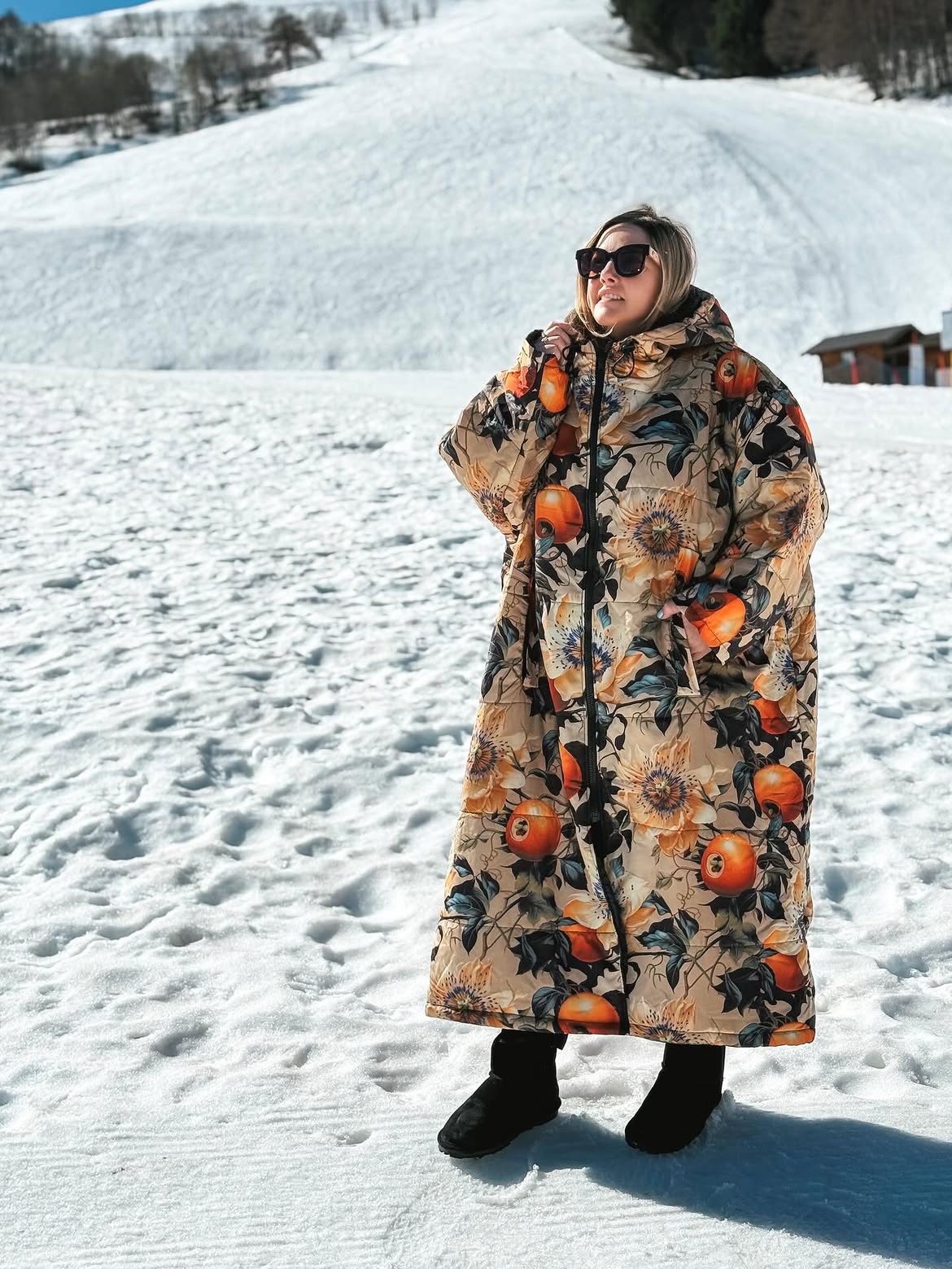 Maxi Padded Coat With Bold Floral Print