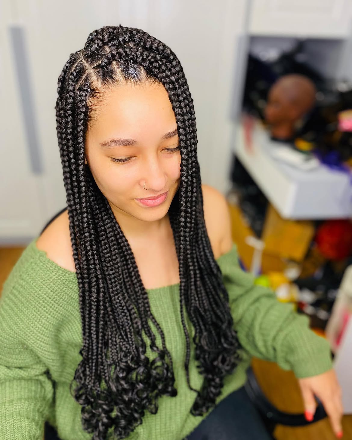 Medium Knotless Braids With Curly Ends