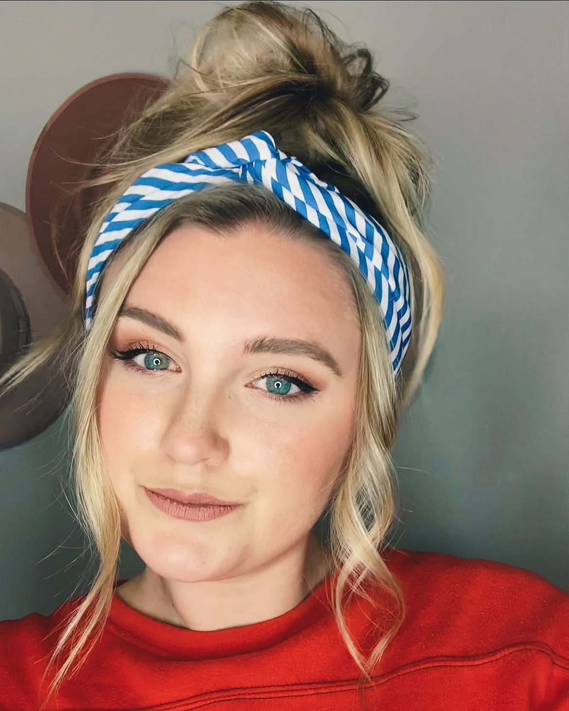 Messy Top Knot With Striped Bandana Headband