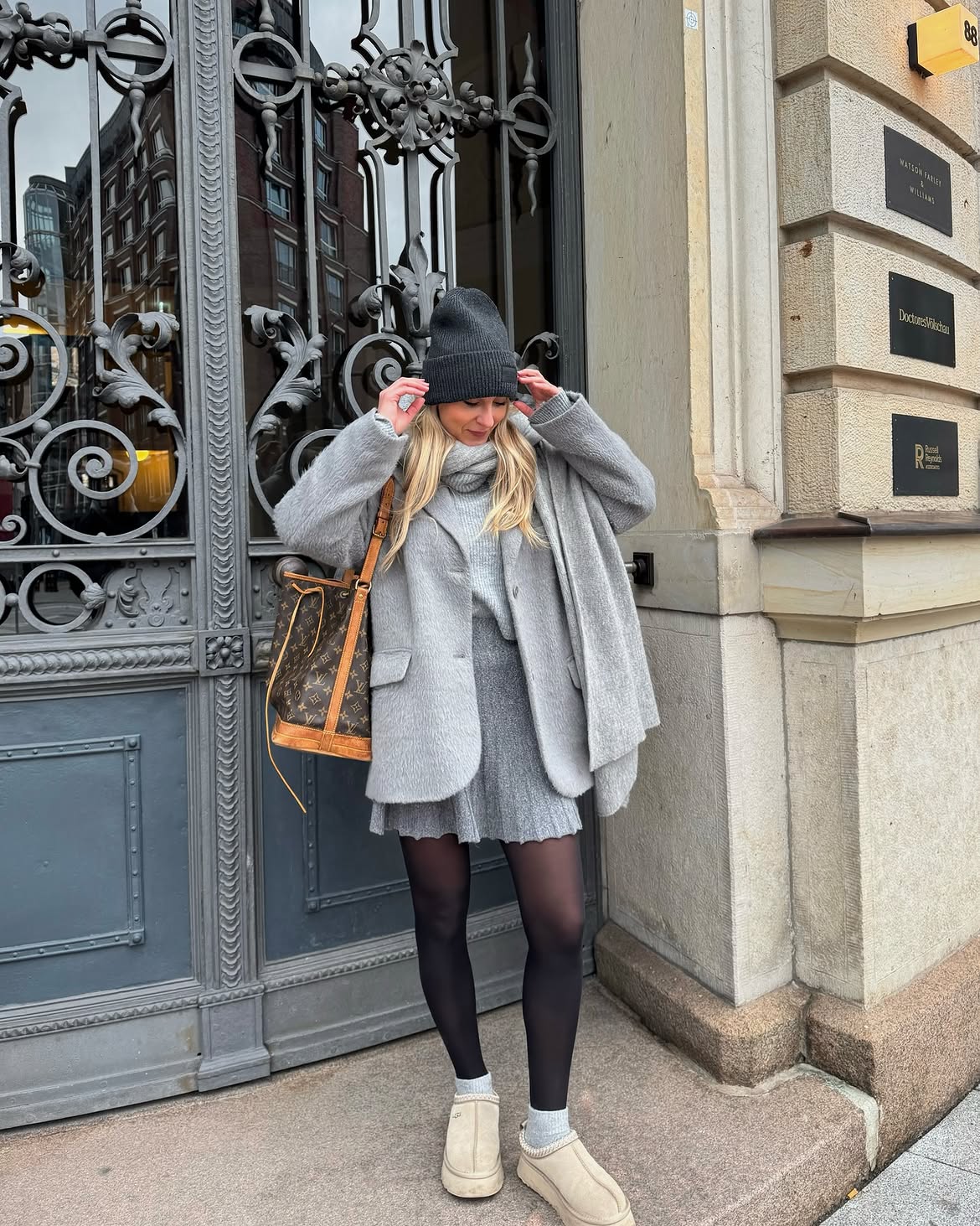 Monochrome Grey Knit Set With Chic Outerwear