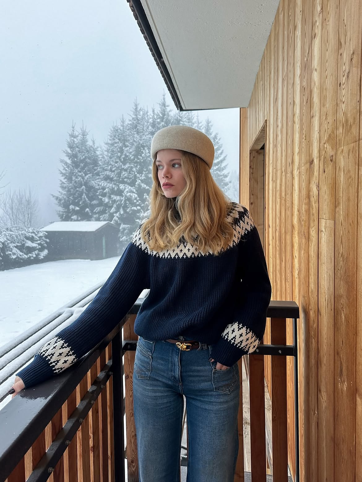 Navy Fair Isle Sweater And Blue Denim Winter Look