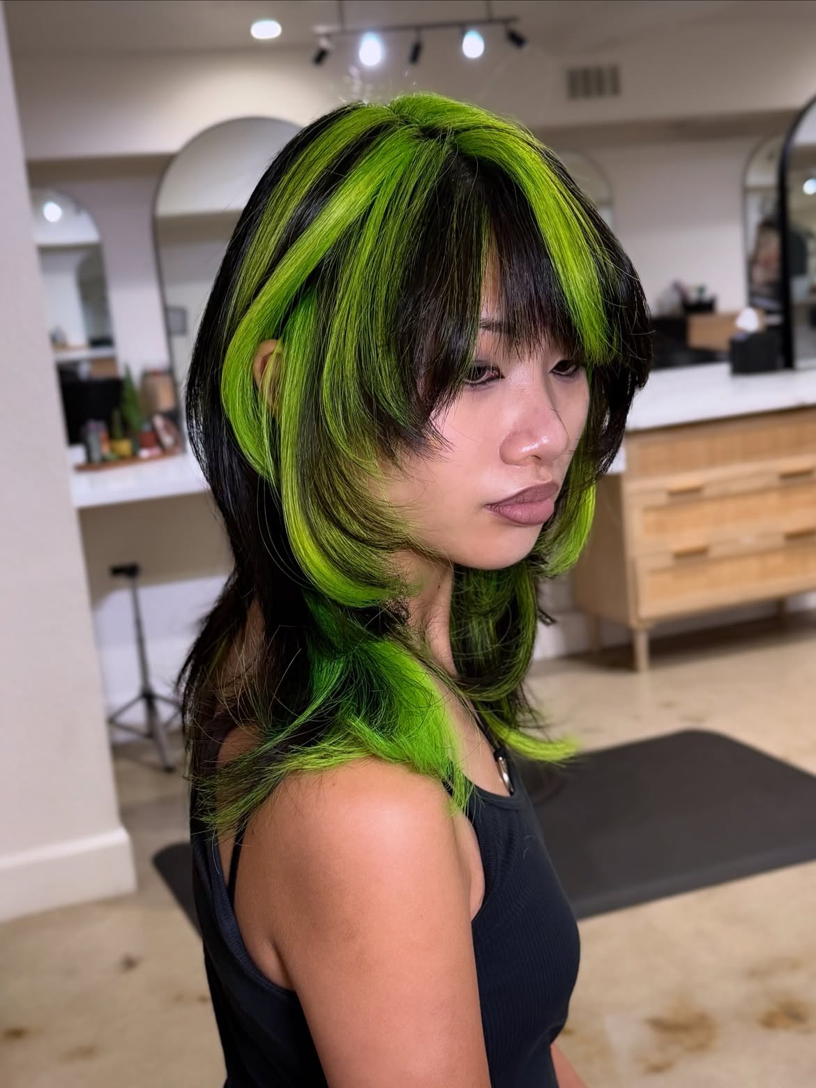 Neon Green Shag With Black Underlayer