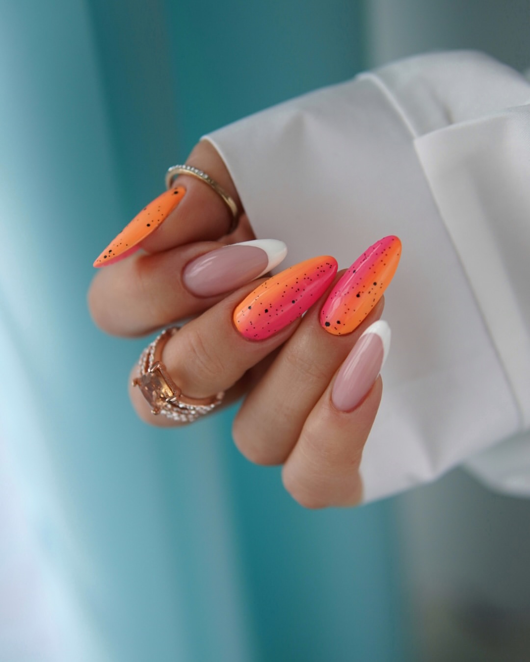 Neon Ombre French Tip Almond Nails