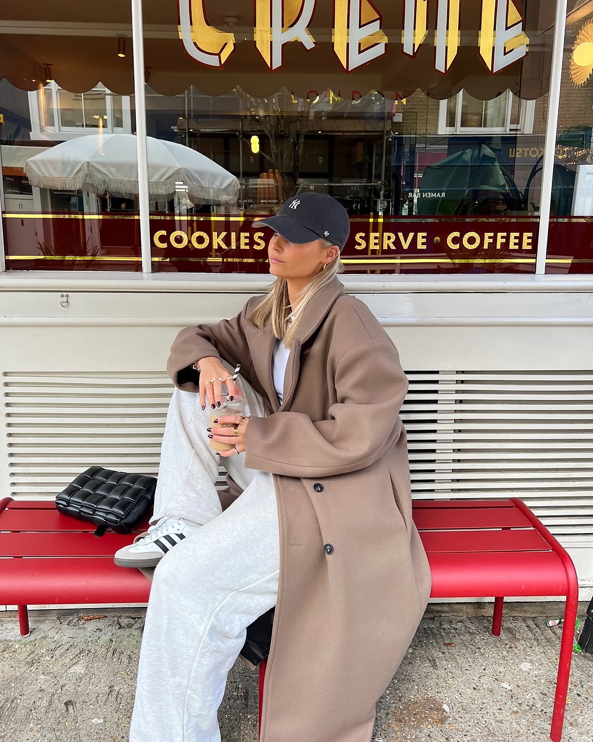 Oversized Brown Wool Coat With Track Pants
