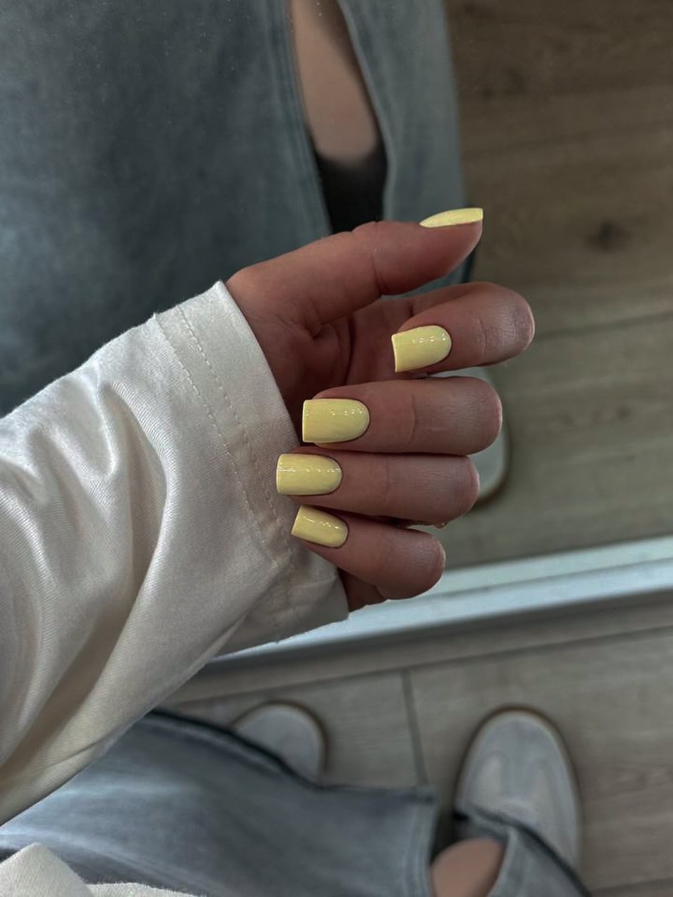 Pale Yellow Square French Tip Nails