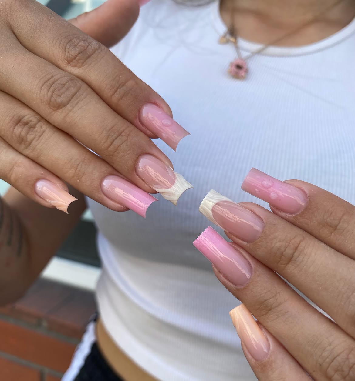 Pastel French Tip Gel X Nails with 3D Bubbles