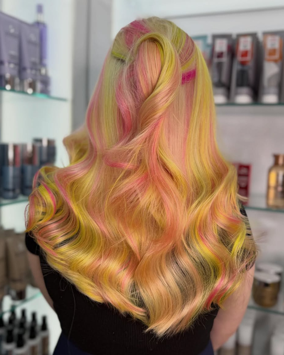 Pastel Lemon And Magenta Half Up Waves