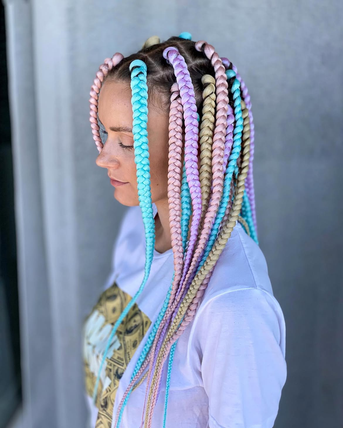 Pastel Ombre Box Braids With Candy Color Accents