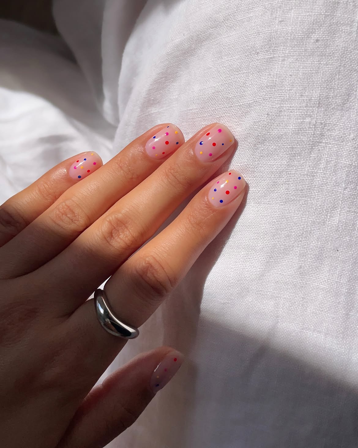 Pastel Polka Dot Milky Base Nails