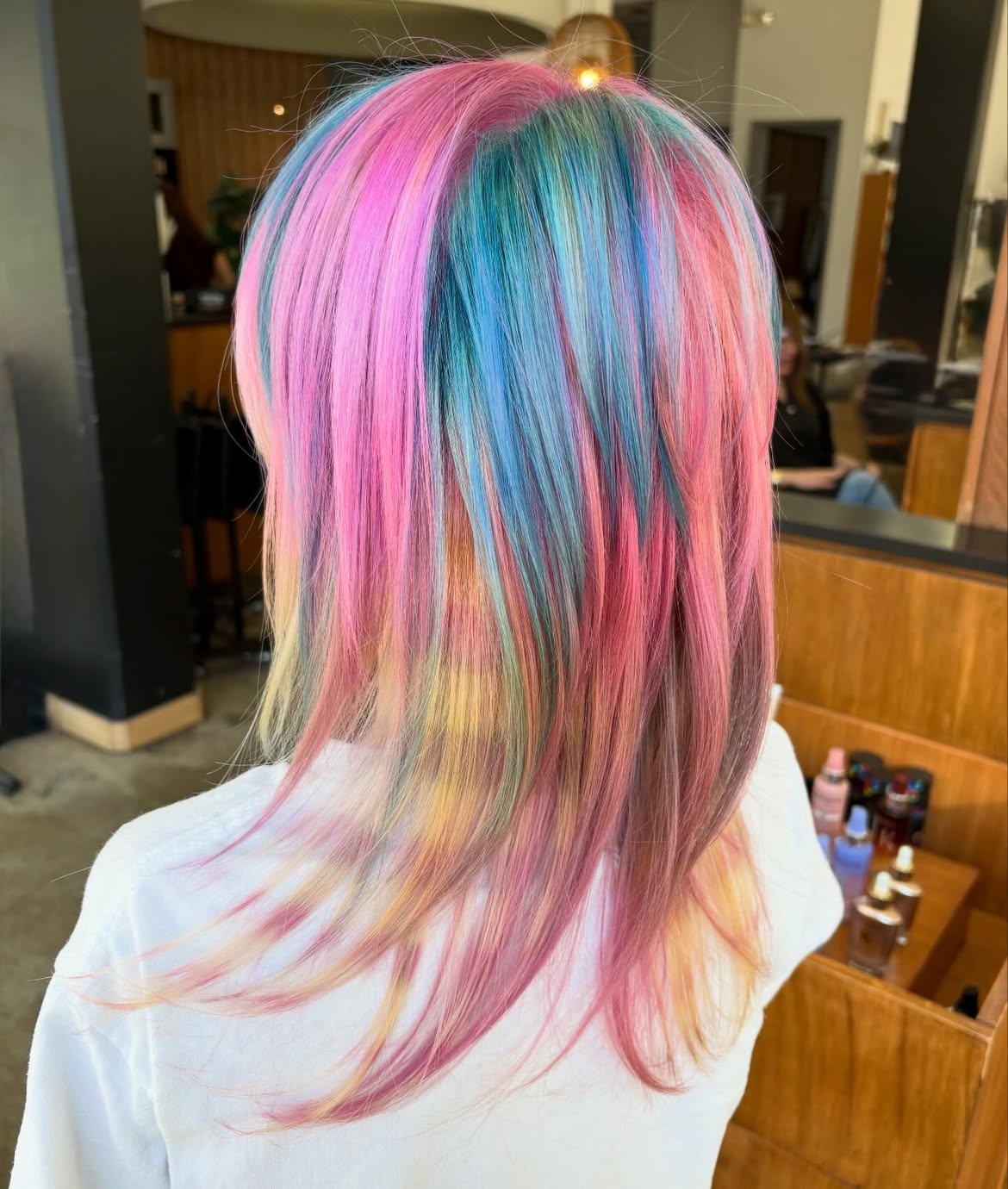 Pastel Rainbow Streaks Chunky Layered Hair