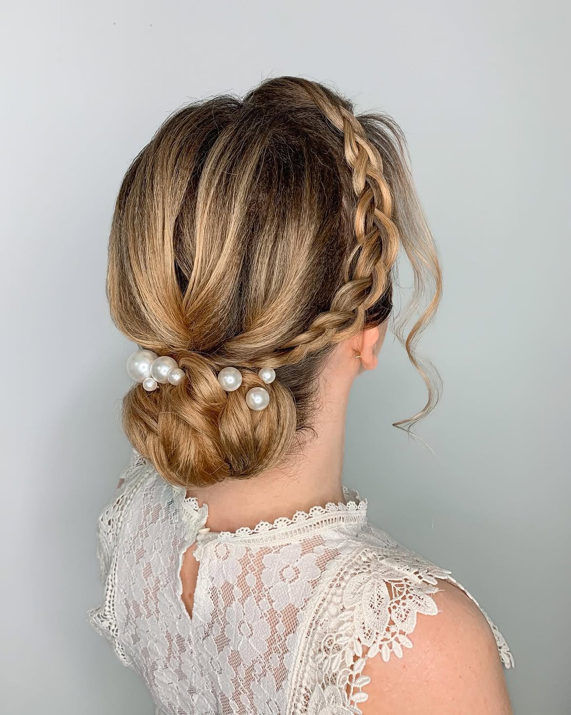 Pearl Embellished Crown Braid Low Bun