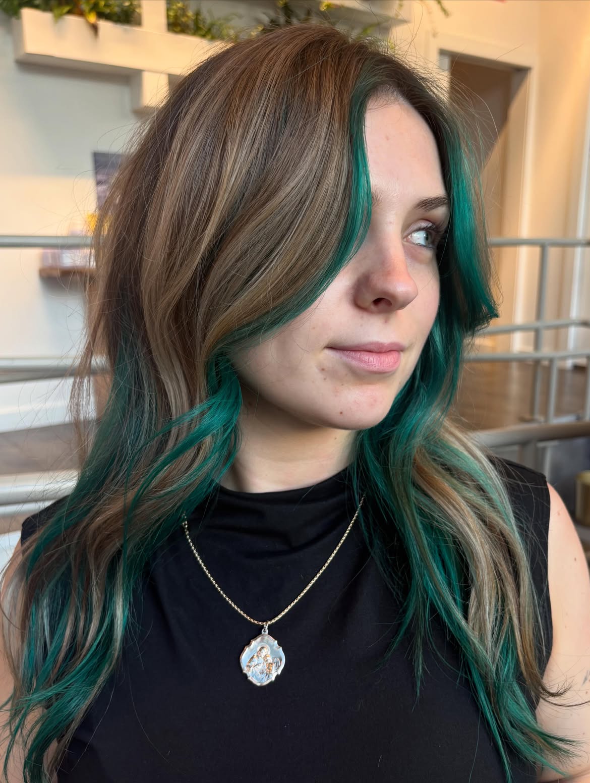 Peekaboo Teal Face Framing Long Layers