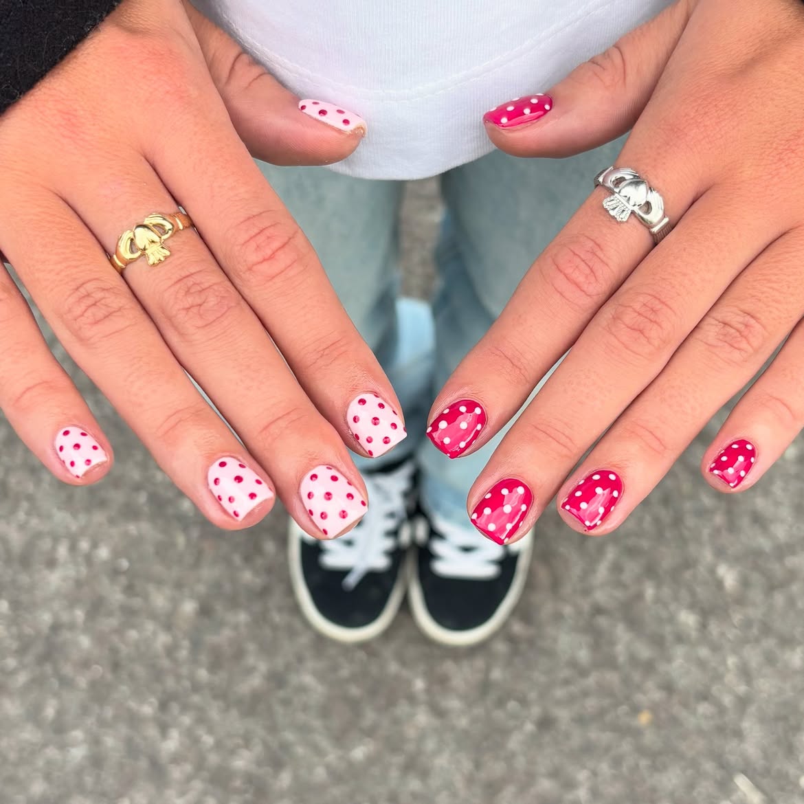 Pink And White Polka Dot Nail Art