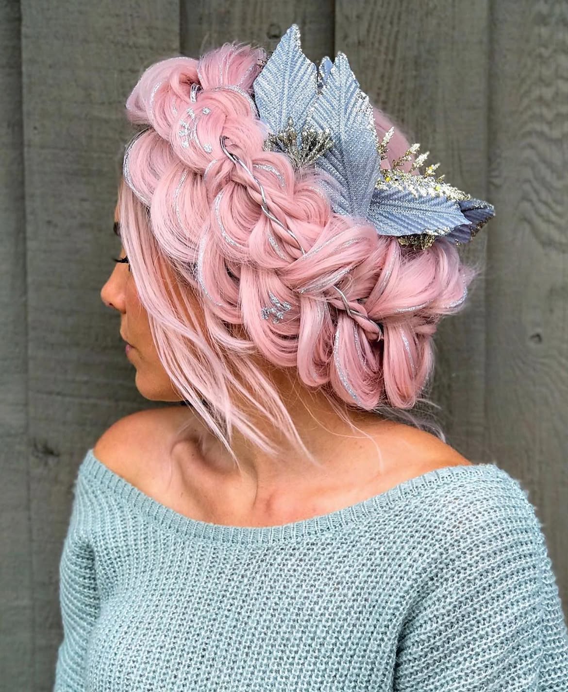 Pink Tinsel Braids With Sparkly Winter Crown