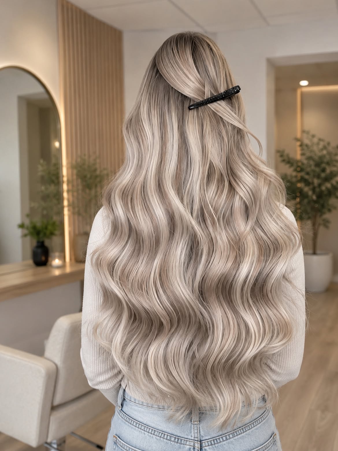 Platinum Blonde Beach Waves With Face Framing