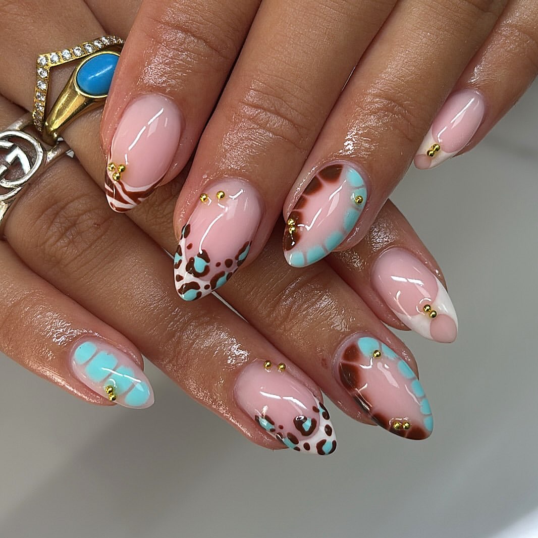 Playful Leopard & Sky Blue French Tips