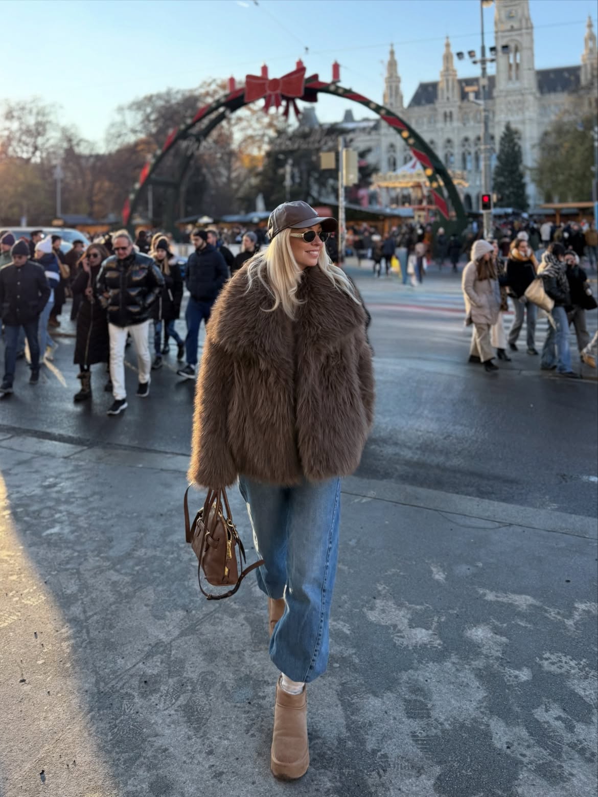 Plush Faux Fur Coat And Platform Uggs Winter City Look