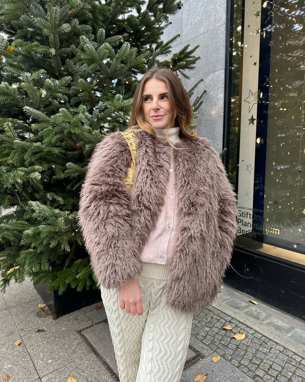 Plush Faux Fur Jacket And Cable Knit Winter Look