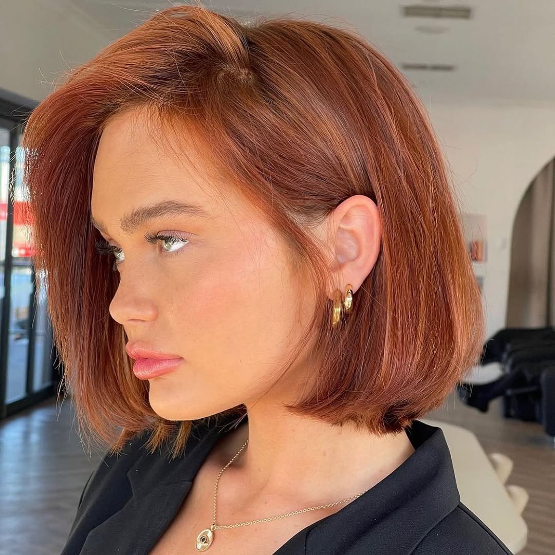 Polished Copper Bob With Deep Side Part