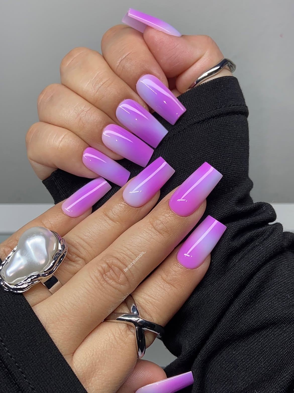Purple Pink Ombre Glossy Coffin Nails