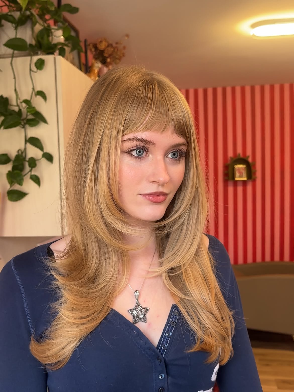 Retro Blonde Layers With Wispy Baby Bangs
