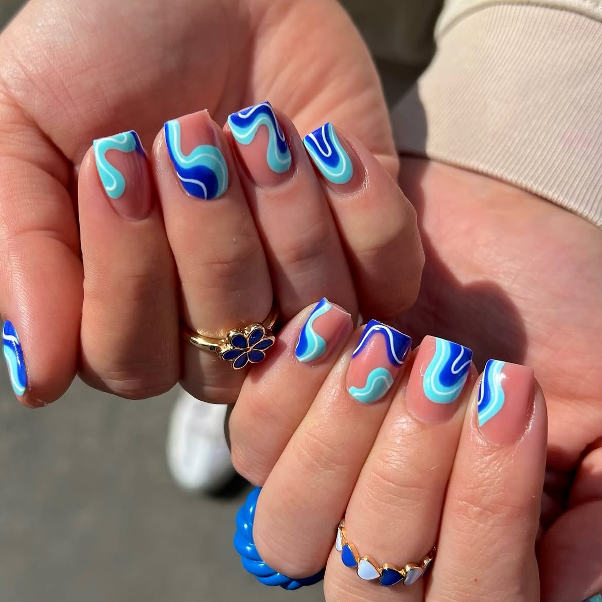 Retro Blue Swirl Short Square Nails