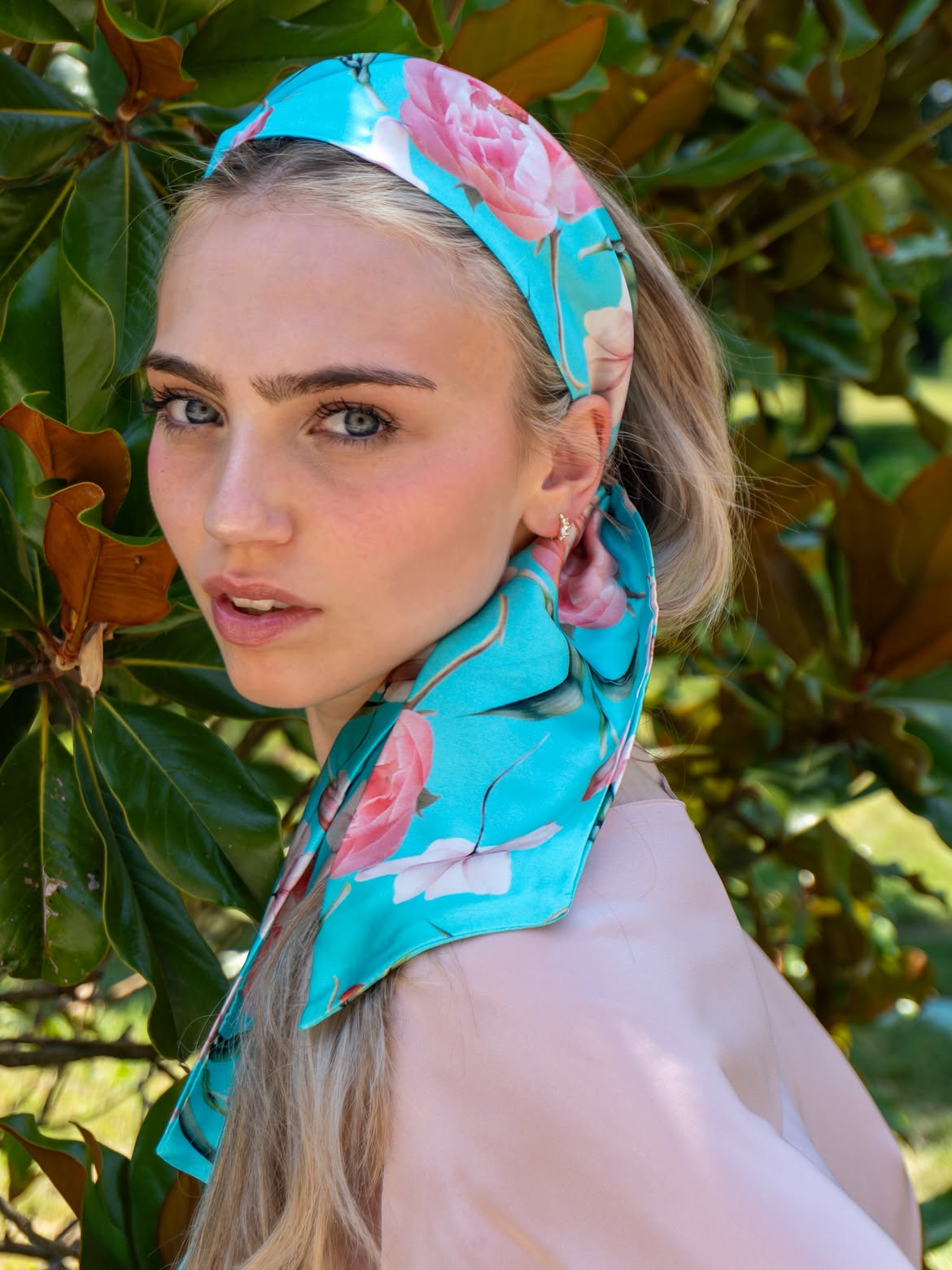 Retro Floral Scarf Tied Ponytail Hairstyle