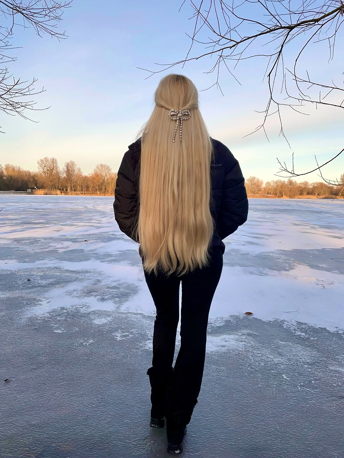 Rhinestone Bow Half Up Long Blonde Hair