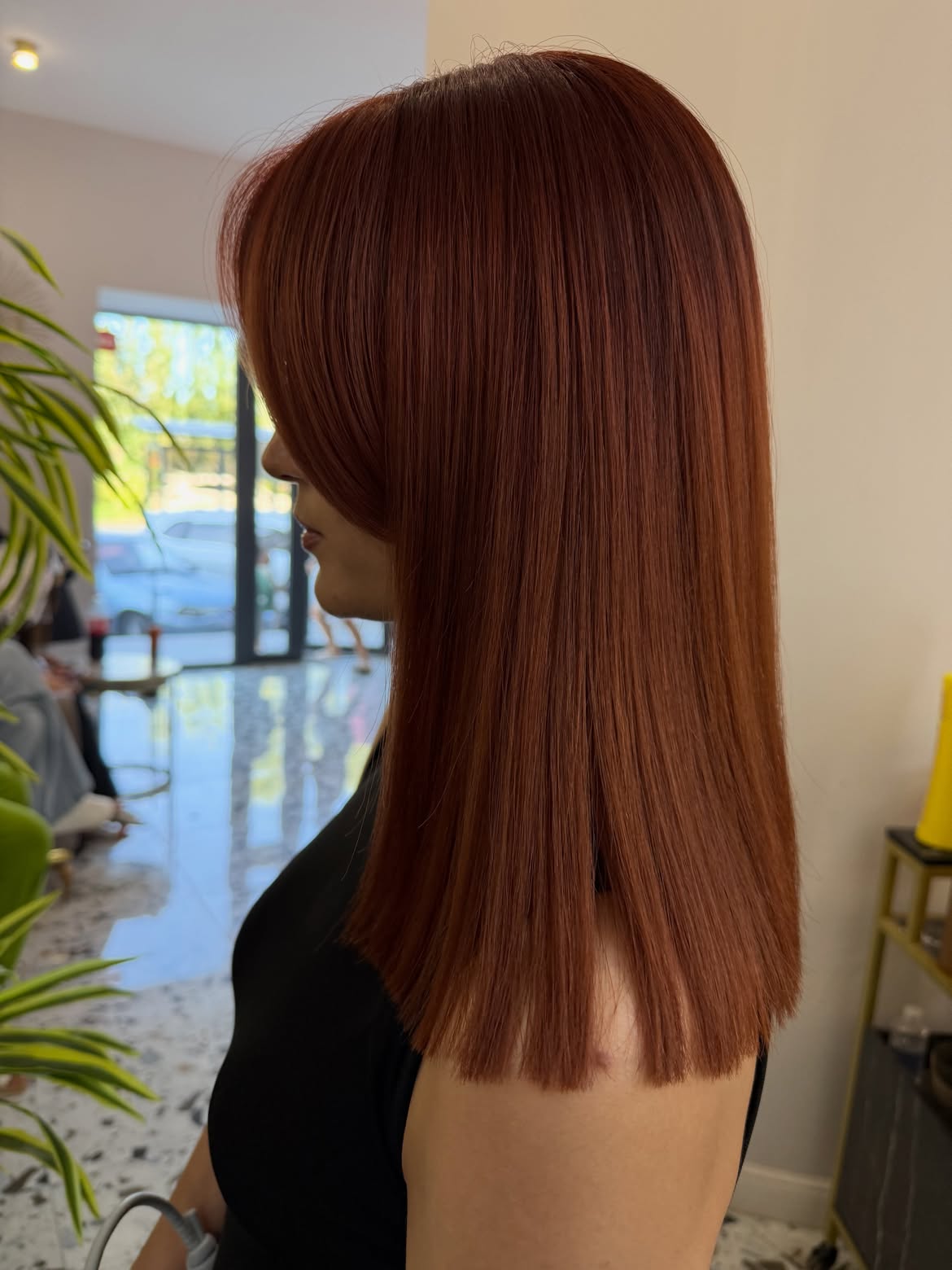 Rich Auburn Blunt Cut With Soft Face-Framing Layers