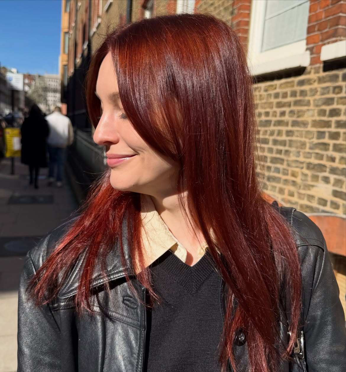 Rich Cherry Cola Long Layers With Face Framing