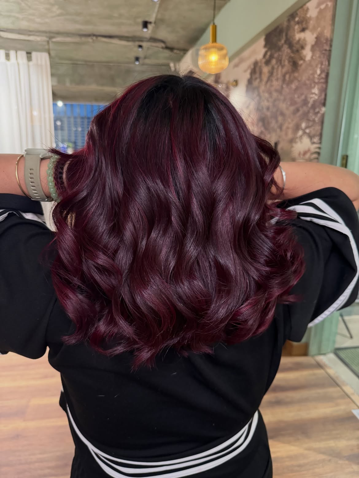 Rich Cherry Cola Waves With Dark Root