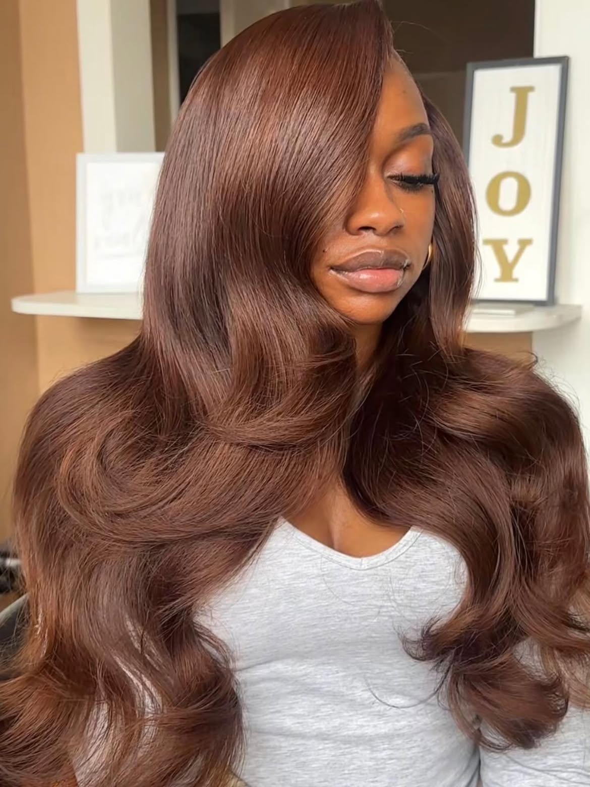 Rich Chocolate Brown Body Waves With Face Framing