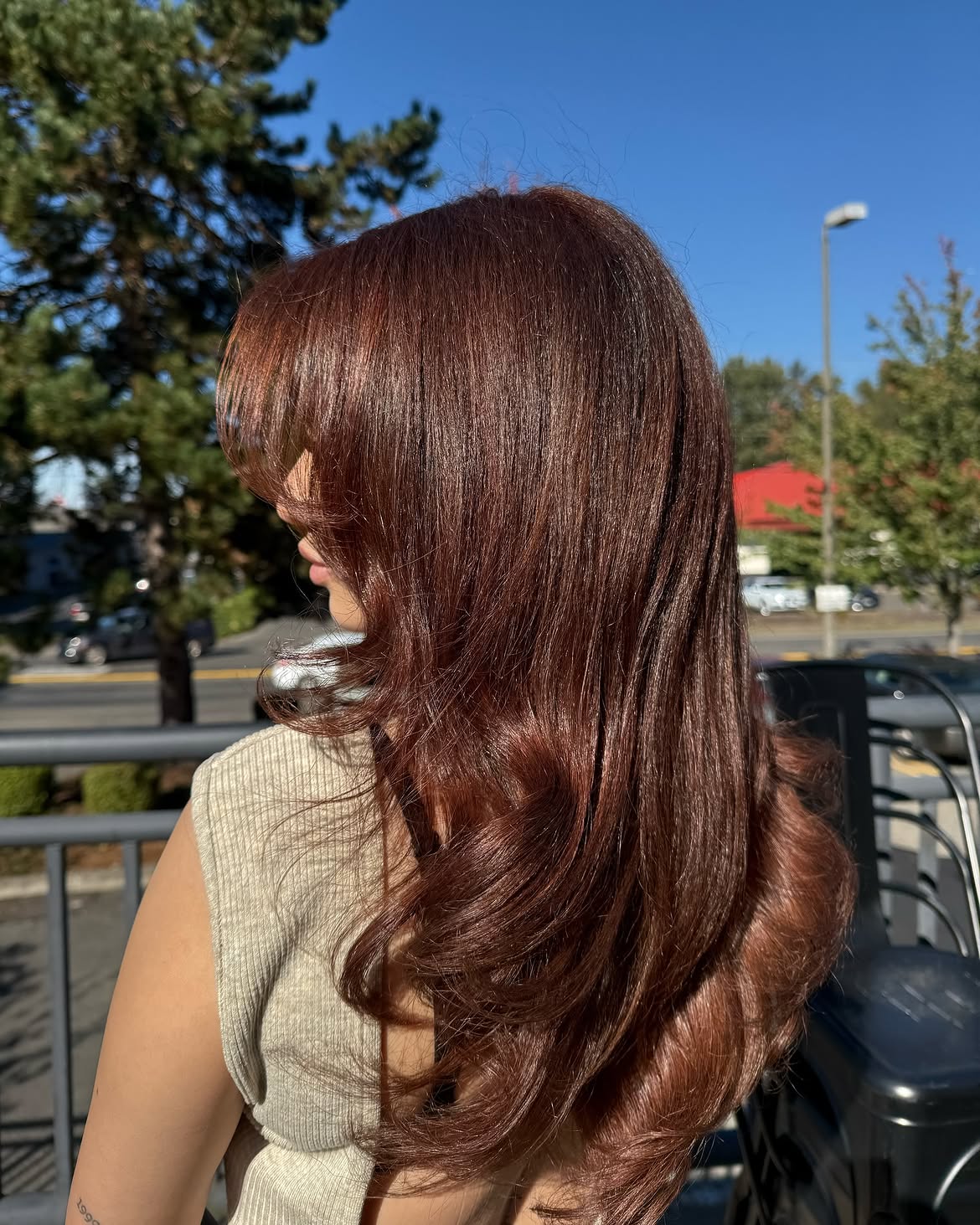 Rich Copper Brown Blowout With Soft Face Framing Layers