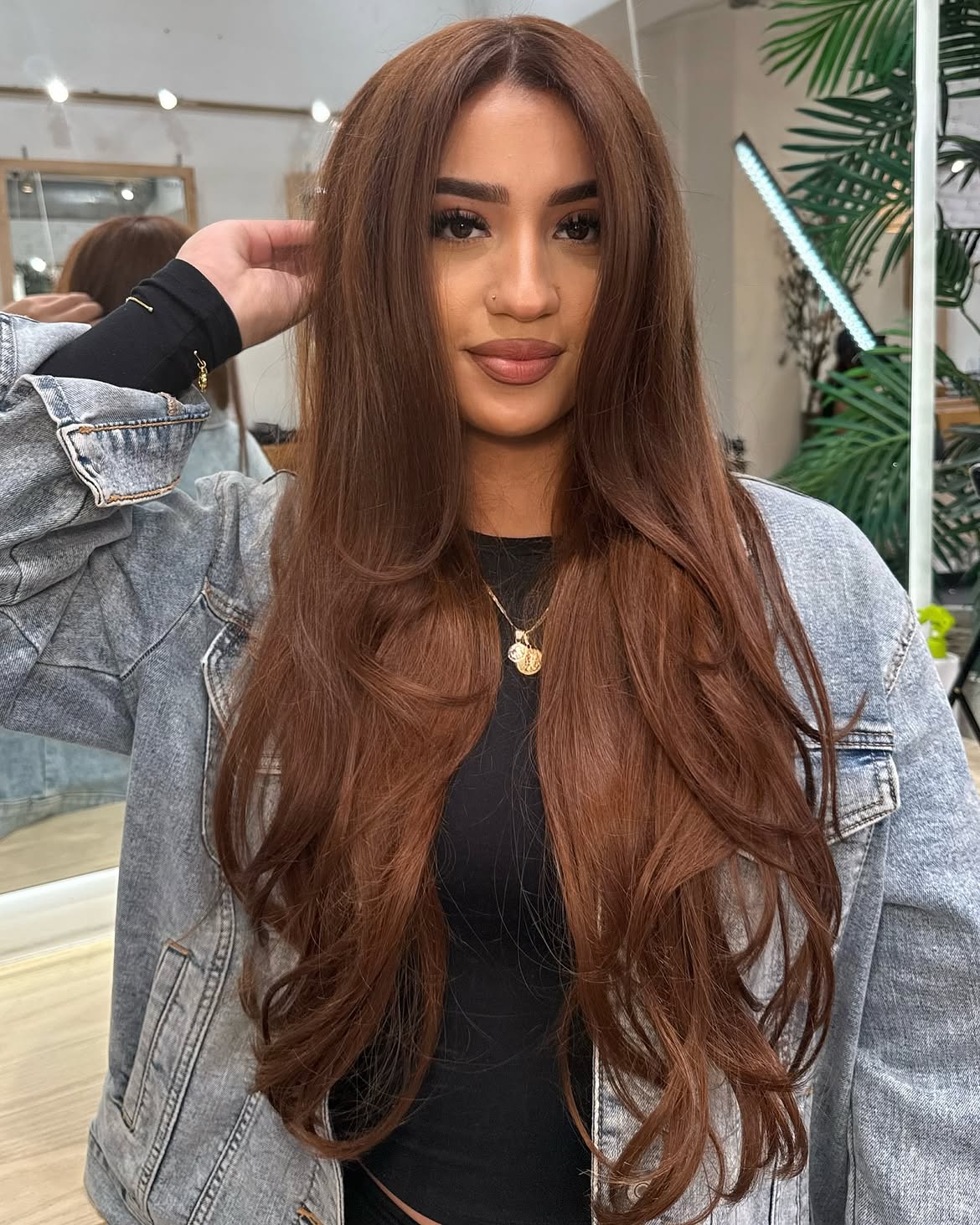 Rich Copper Brown Waves With Face Framing Layers