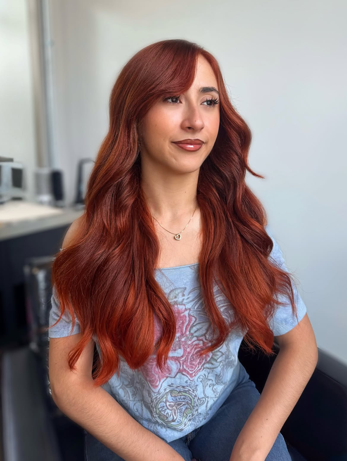Rich Copper Waves With Sweeping Side Bangs