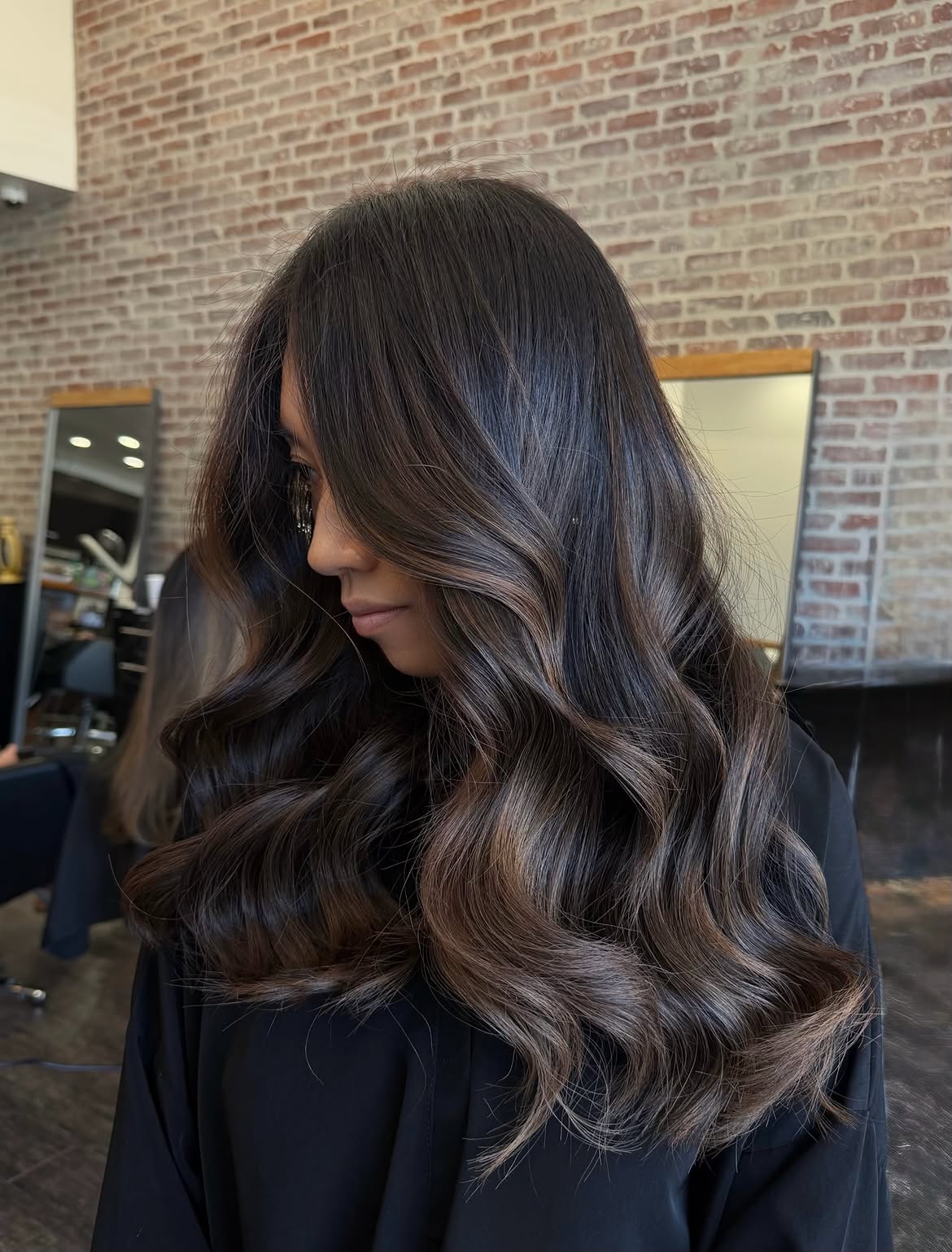 Rich Espresso Balayage With Subtle Warm Highlights