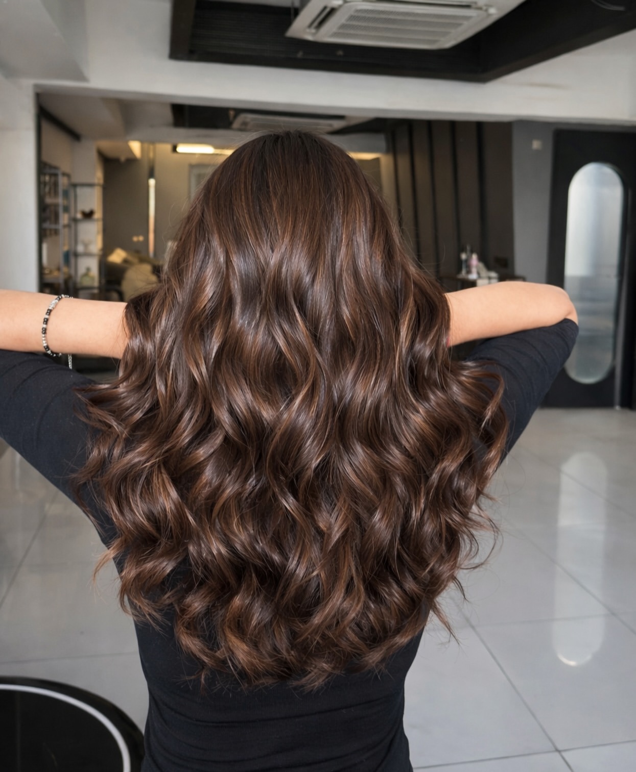 Rich Espresso Balayage With Warm Bronde Highlights