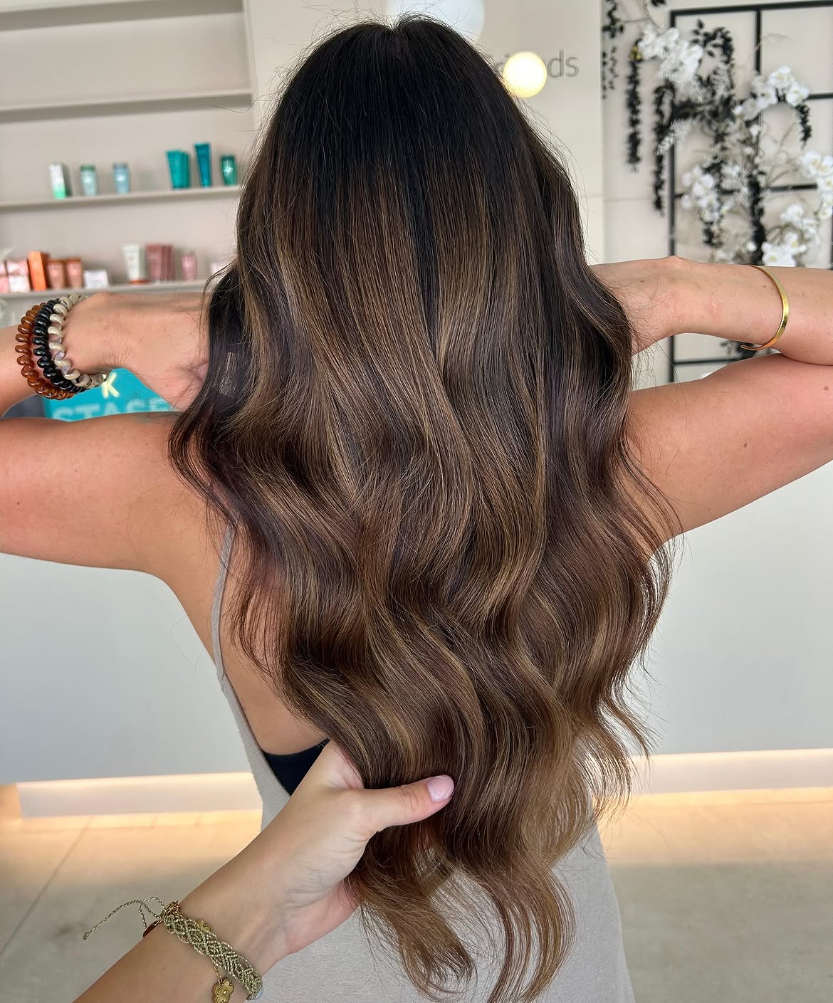 Rich Espresso Balayage With Warm Honey Highlights