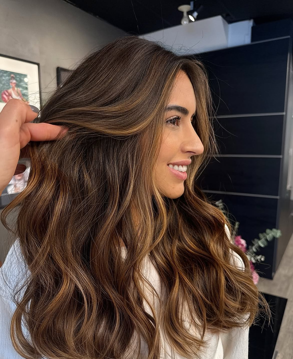 Rich Mocha Brown With Caramel Balayage Waves