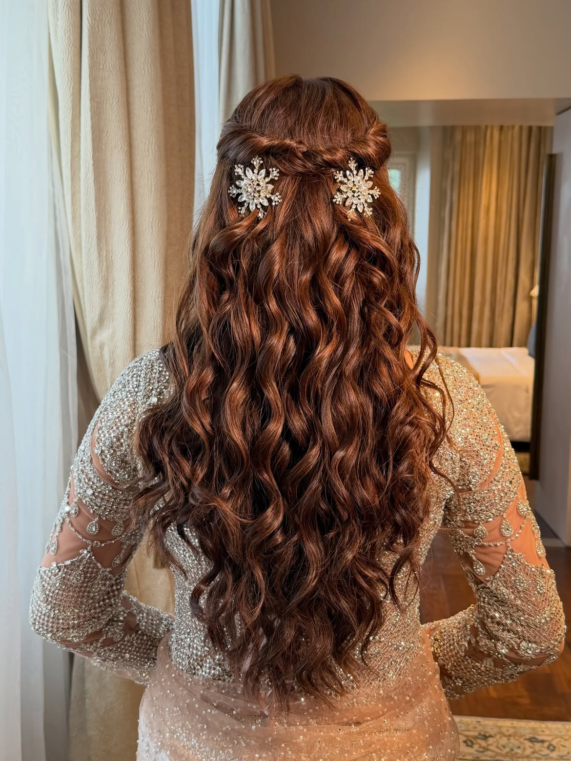 Romantic Half Up Curls With Snowflake Hairpins