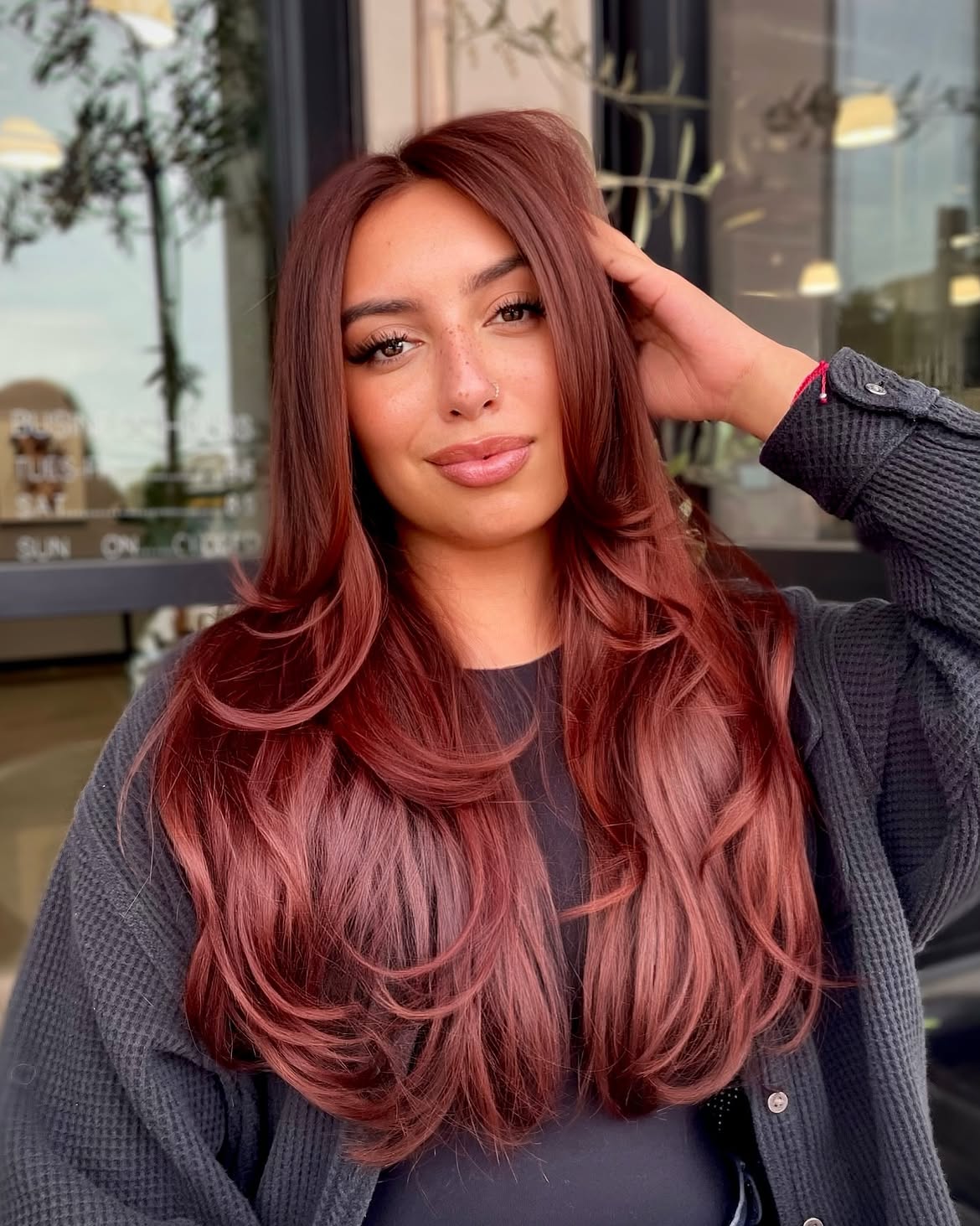 Rose Gold Red Brown Ombre Waves