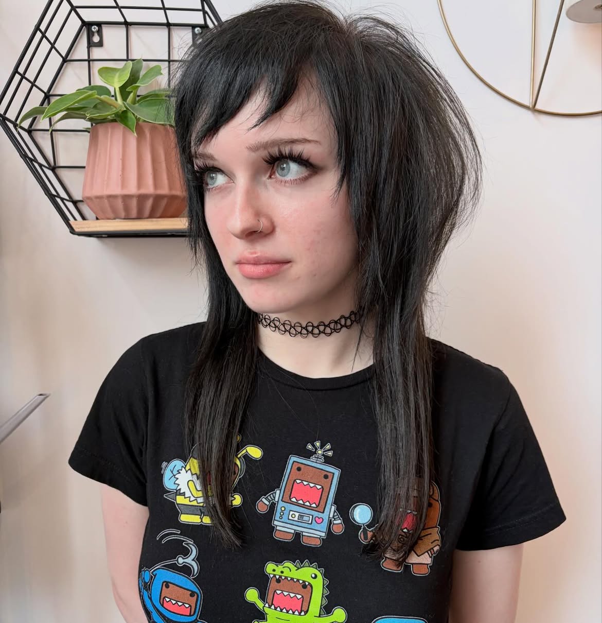 Shaggy Black Mullet With Wispy Bangs