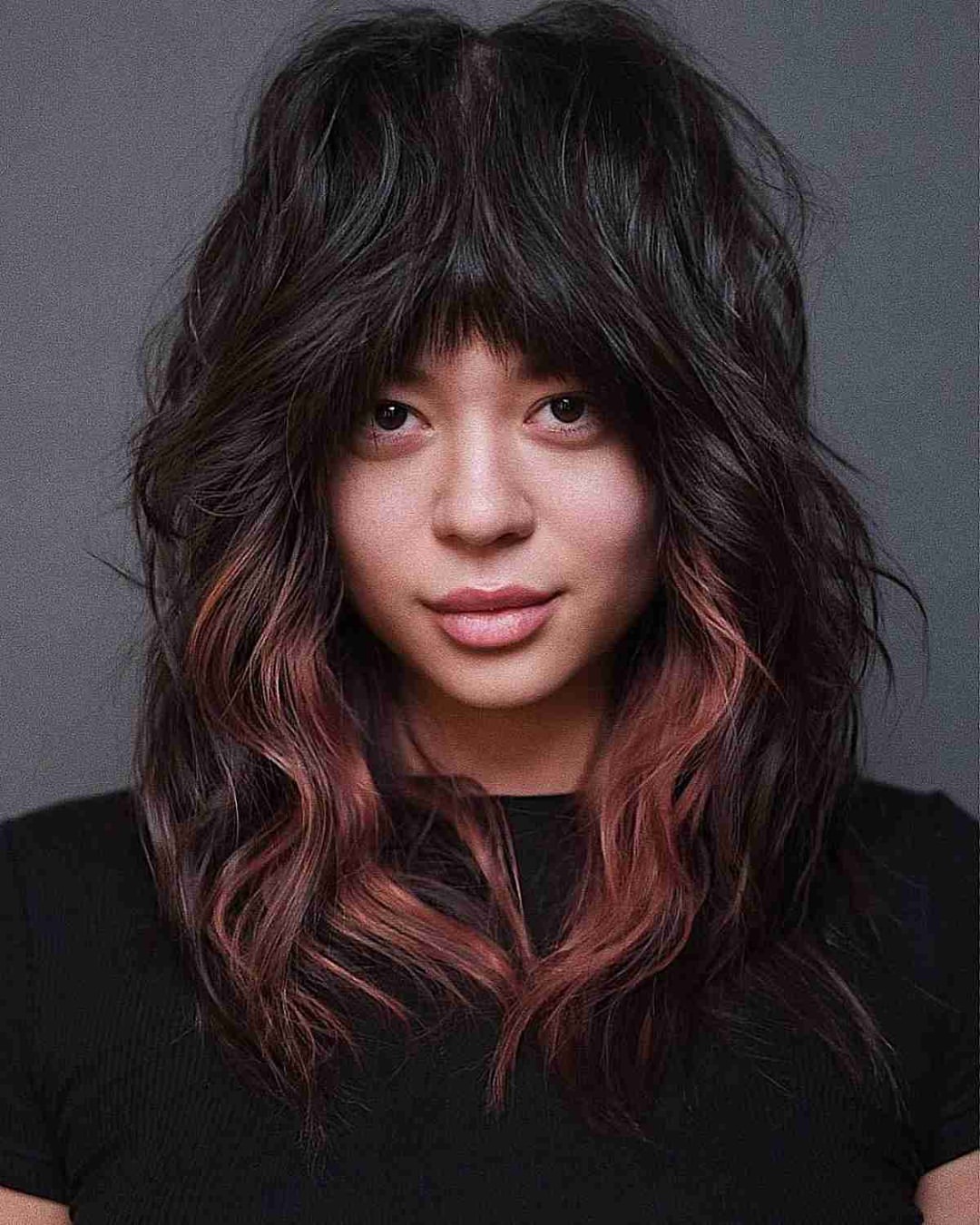 Shaggy Lob With Rose Gold Balayage
