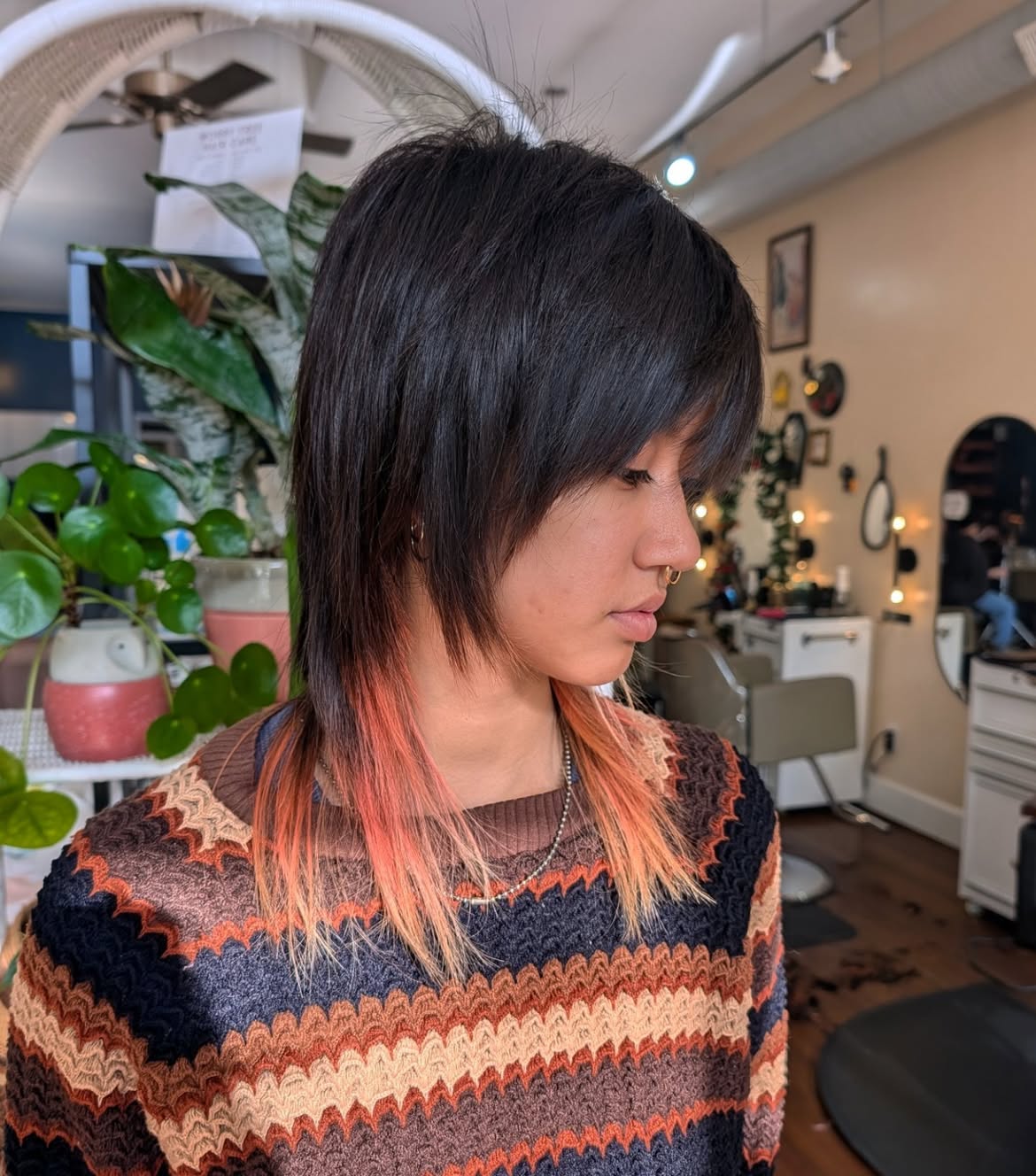 Shaggy Mullet With Coral Dip-Dye Ends